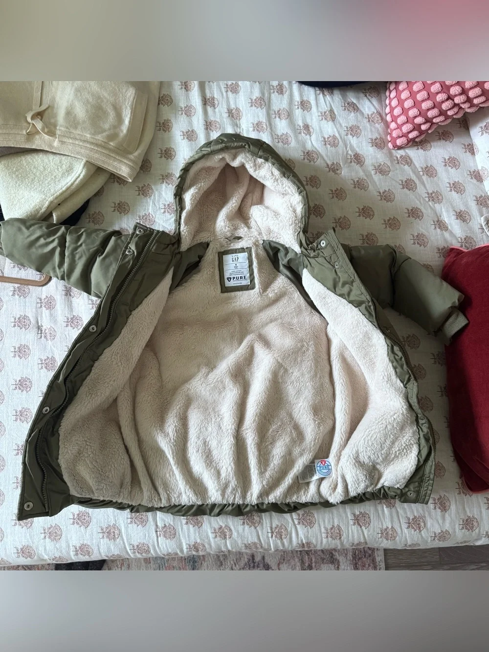 Gap Kids Primaloft Parka Jacket Olive Green Fleece Lined Water Resistant Size 4